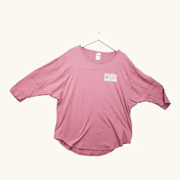 PINK Nation Victorias Secret Womens Large Cotton T-Shirt Logo Graphic Lounge Tee - Picture 7 of 11